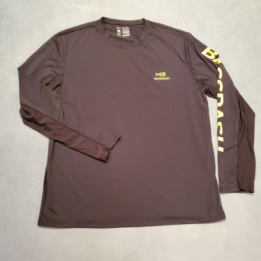 BassDash Fishing Shirt Mens 2XL Black Graphic Mesh Vented Moisture Wicking Tee